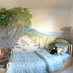 The 3-D papier mâché tree and tree lined pathway mural give ample space for this child to play in his room. Private Home (see 3-D murals)
©2004 Kristen Muench
photo by David A. Harvey