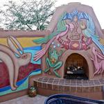 Mimbres style animals painted on outdoor fireplace and patio area. Marana, AZ
©2012 Kristen Muench