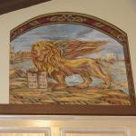 Venetian Lion Tapestry in Niche Mural. Image taken from 12th c. painting made into a tapestry. Private Home Guglielmi. May 2014. 33"h x 35"w x 6"d. Littleton, CO. Photo by KM