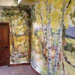 Autumn Wrap-Around Mural with Deer and Teepee. Private Home VanAuken, Castle Pines, CO 
8’7” high x 15 ft wide plus Popout for large Ponderosa with Owl
October 2016 © Kristen Muench
