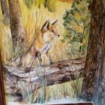 Autumn Wrap-Around Mural with Deer and Teepee. (Detail of Fox) Private Home VanAuken, Castle Pines, CO 
8’7” high x 15 ft wide plus Popout for large Ponderosa with Owl
October 2016 © Kristen Muench